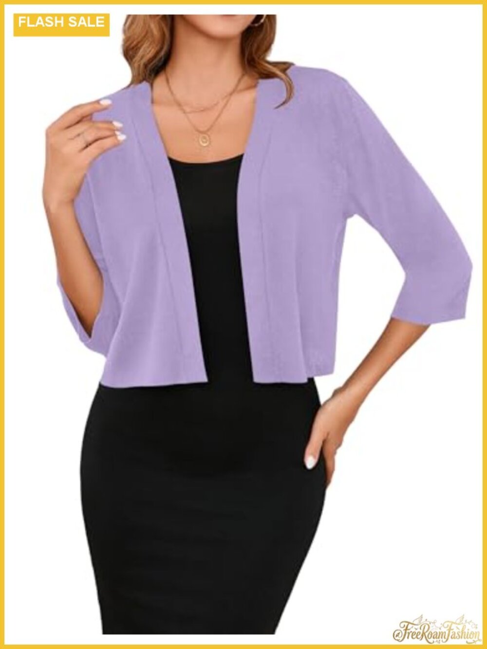 Women's 3/4 Sleeve Shrug Lightweight Open Front Cropped Cardigan